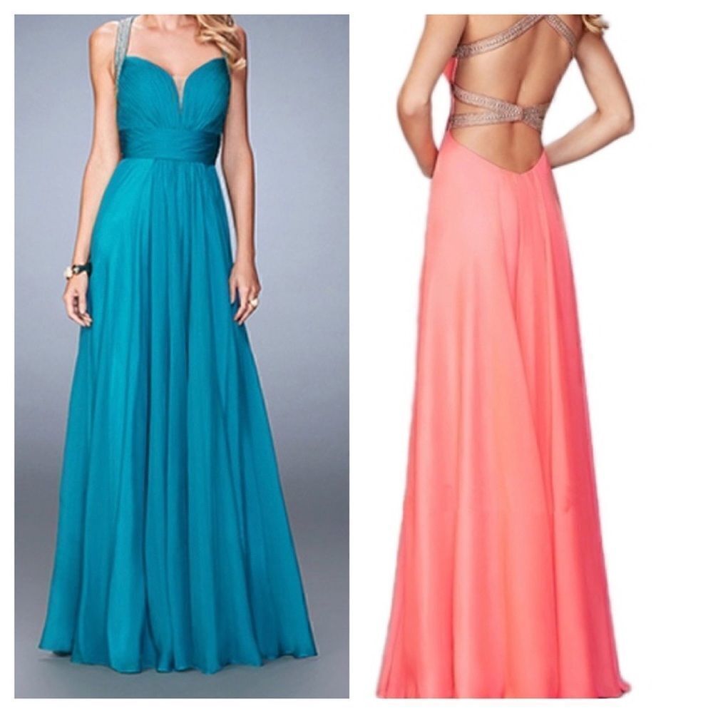 La Femme Dark Turquoise Prom Maxi Dress